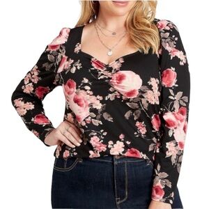Maurices Black and Pink Floral Blouse